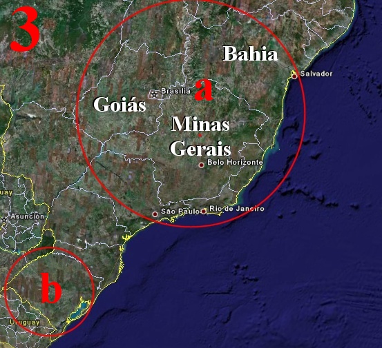 3) Het zuidelijke gedeelte van Brazili met daarop de biotopen van de Butia capitata