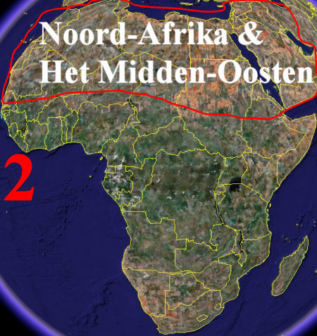 2) Afrika en het Midden-Oosten met daarin het leefgebied van de Phoenix dactylifera